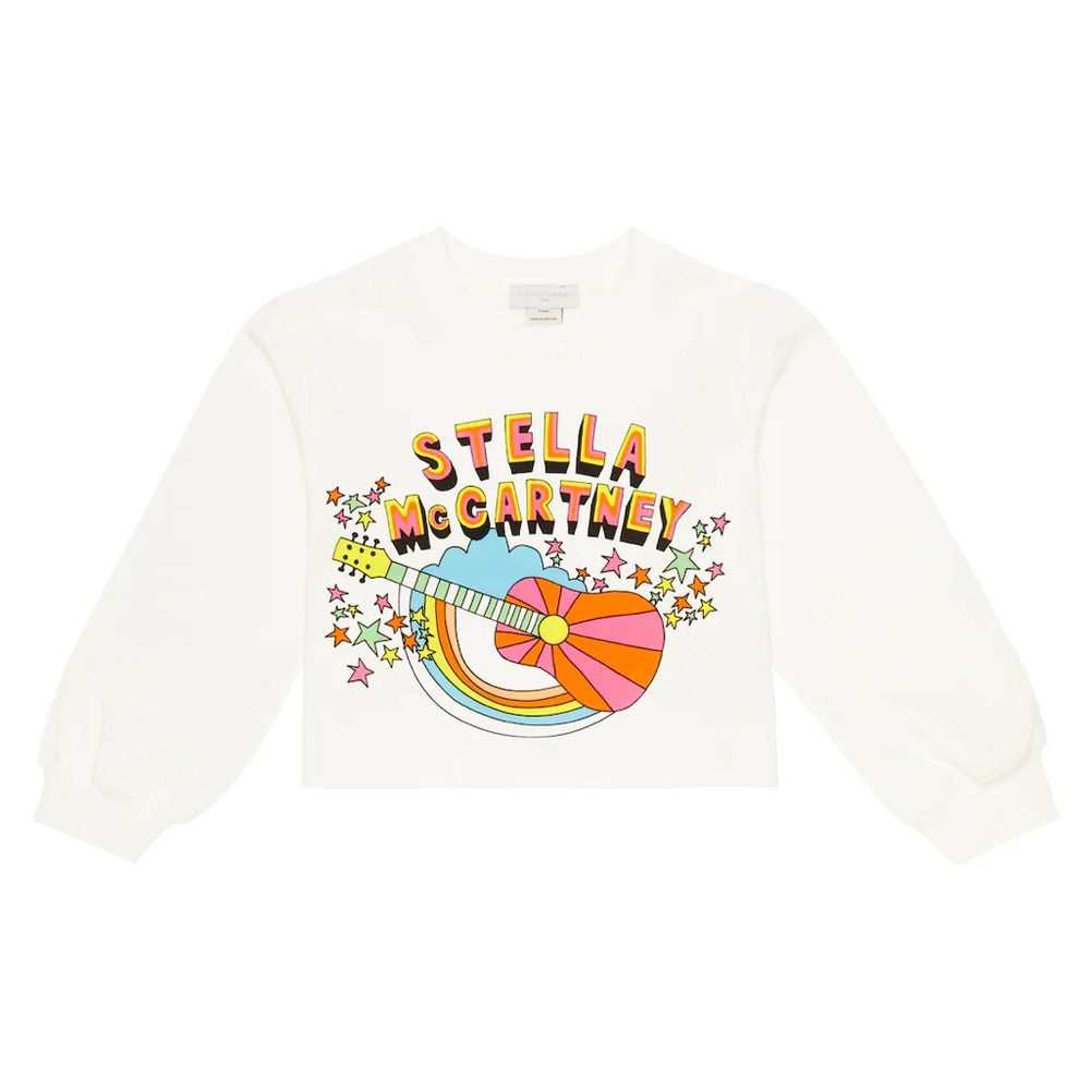Stella McCartney Kids White Graphic Sweatshirt with Rainbow Guitar Print